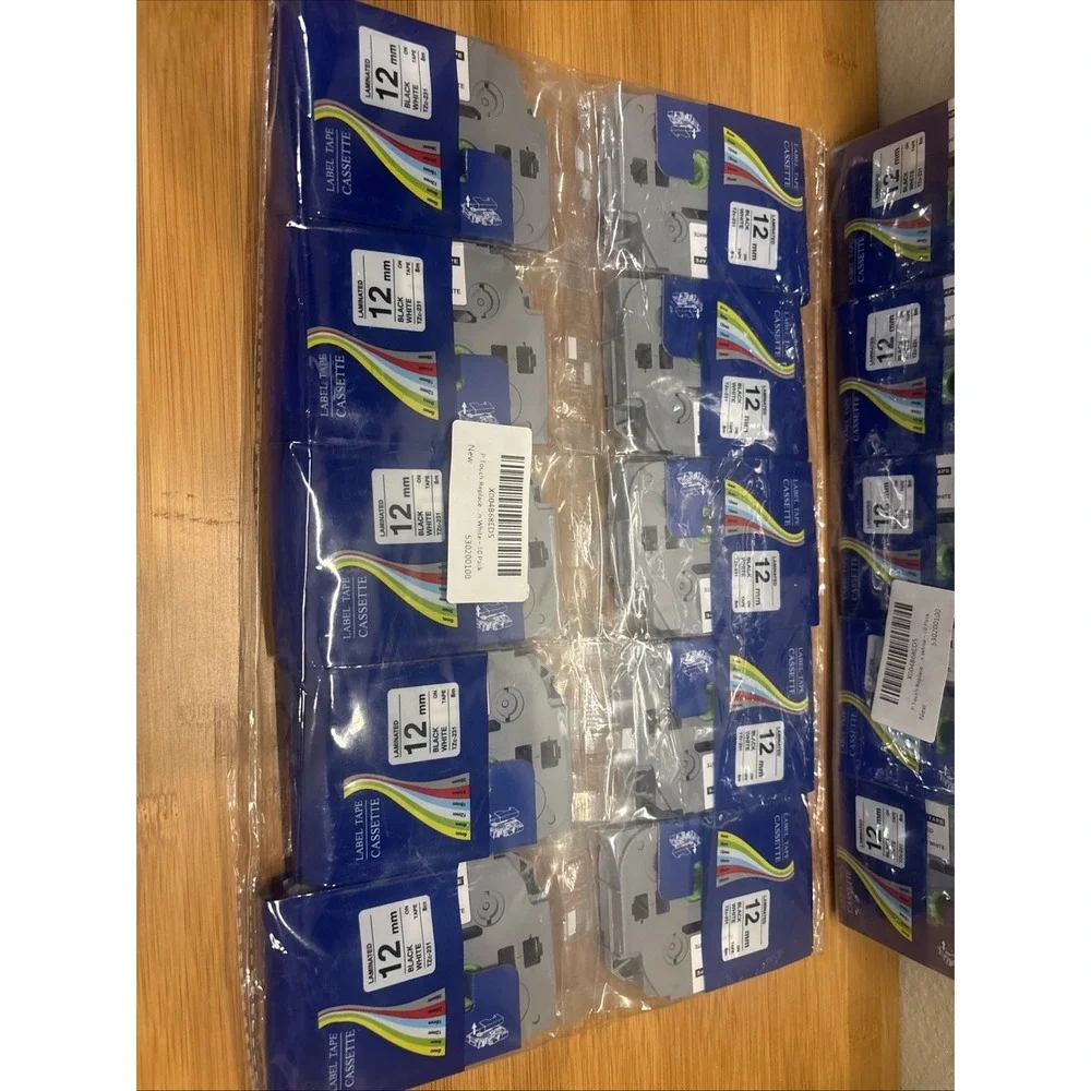 Lot Of 20 Label Tape Cassette Laminated 12 mm Black On White Tape TZc-231 Sealed